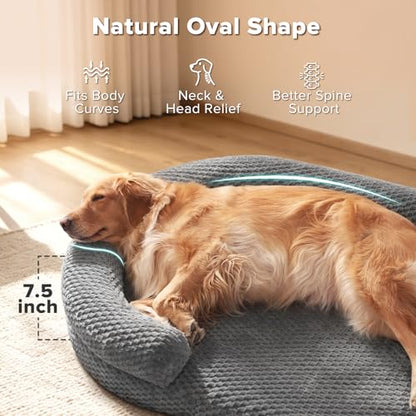 JOEJOY XL Orthopedic Dog Beds Large Sized Dog, Extra Large Washable Waterproof Oval Large Dog Bed with Removable Cover, Egg-Crate Foam Pet Bed with Bolster & Non-Skid Bottom, Dark Grey, 42''x31'' - color: Dark grey, size: XL(42"x 32"x 7")