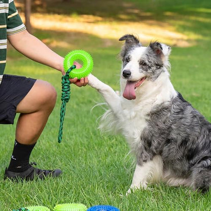 Dog Toys Squeaky - Spiky Ring for Chewers Dog Teething Toy with Rope, Squeaky Puppy Teething Spikey Glitter Ring Chew Toy, Aggressive Chew Indestructible for Puppy Teething Boredom Relief (Green 2) - color: Green 2