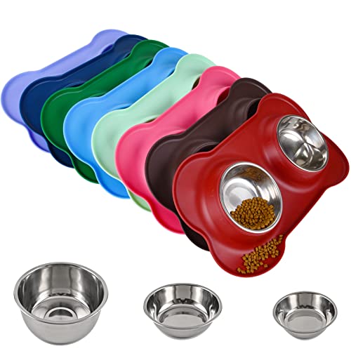 Dog Bowls 2 Stainless Steel Bowl for Pet Water and Food Feeder with Non Spill Skid Resistant Silicone Mat for Pets Puppy Small Medium Cats Dogs - color: Burgundy, size: 6½ oz ea