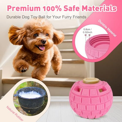 Interactive Dog Frozen Treat Toys, Dog Puzzle Enrichment Ball to Keep Them Busy, Slow Food Training, Durable Rubber Chew Dispensing Toy, Freezable Fillable Ball, for Small Medium Large Dogs (Pink) - color: Pink