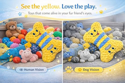 Crinkle Dog Toy, No Stuffing Squeaky Dog Toy for Small, Medium & Large Breeds – Great for Cuddling, Anxiety Relief, Tug of War, Fetch, Boredom Reducer – Soft Yellow Plush Bone, Gift Ready Box