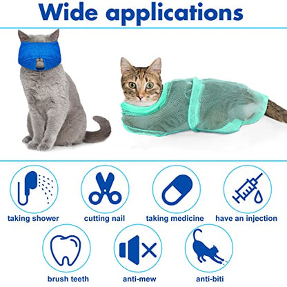 9 Pcs Cat Bathing Bag Set Cat Shower Bag Anti Bite and Scratch for Pet Grooming Washing Brush Comb Muzzle Nail Clipper Nail File Tick Tool(Blue, Turquoise) - color: Blue, Turquoise