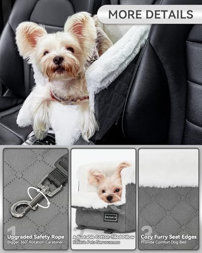 PETSFIT Center Console Dog Car Seat with Safe Protection Hooks, Pet Car Seat with Upgraded Safety Tethers, Washable Cushion, Console Dog Car Seats for Small Dogs Up to 8 Lbs (Grey) - color: Grey