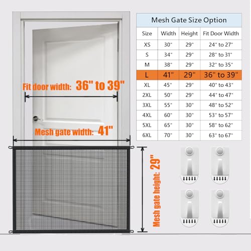Dog Gate for Stairs Pet Gates for The House: Dogs Screen Mesh Gate for Doorways Stairways Indoor 29 inches Tall, 41 inch Wide, Fits Openings 36'' to 39'' Wide - size: 29"Hx41"W(Pack of 1)