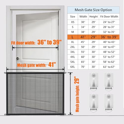 Dog Gate for Stairs Pet Gates for The House: Dogs Screen Mesh Gate for Doorways Stairways Indoor 29 inches Tall, 41 inch Wide, Fits Openings 36'' to 39'' Wide - size: 29"Hx41"W(Pack of 1)