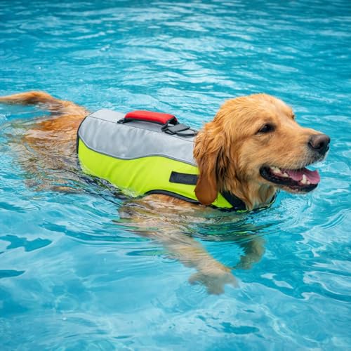 Water Float Dog Flotation Life Jacket Vest, Swimming Float Aid with Safety Handle, Adjustable Comfortable Durable Preserver High Buoyancy Coat (Green, XX-Small) - color: Green, size: XX-Small