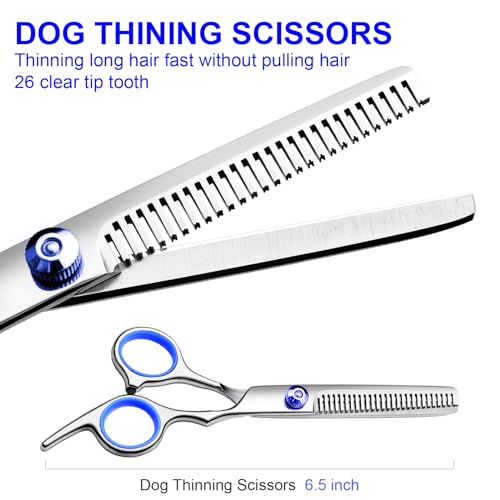 Dog Grooming Scissors Kit, Premium Stainless Steel Dog Shears with Curved Shears, Sharp Durable for Dogs Cats+Blue 4 Piece - color: Blue 4 Piece