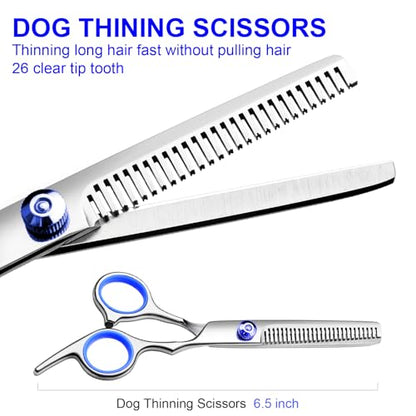 Dog Grooming Scissors Kit, Premium Stainless Steel Dog Shears with Curved Shears, Sharp Durable for Dogs Cats+Blue 4 Piece - color: Blue 4 Piece