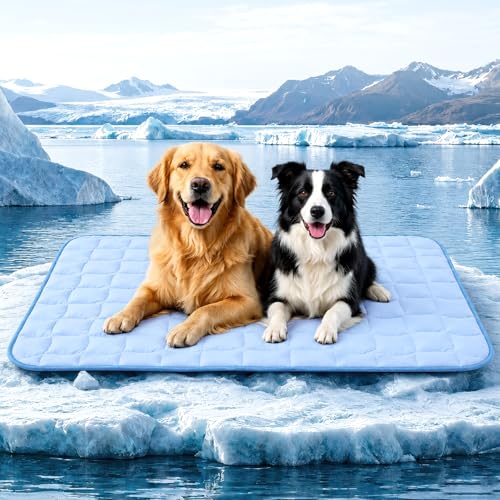 JOLLYVOGUE Cooling Mat for Dogs, 59" x 40" XX-Large Dog Cooling Pad, Wavy Quilted Kennels Bed with Non-Slip Base, Machine Washable Indoor Outdoor Summer Sleeping Dog Mat, Blue - size: XX-Large: 59"x40"