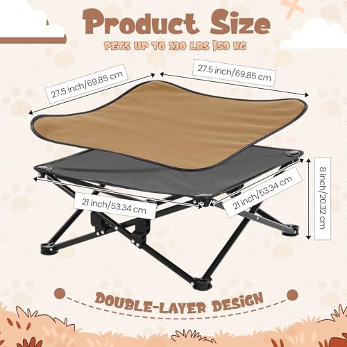 Leinuosen Elevated Dog Bed for Small Dogs 27.5" x 27.5" X8" Camping Chair Dog Portable Folding Raised Pet Cot Warm Outdoor Pet Bed with Breathable Mesh No Slip Feet Matching Carry Bag for Winter