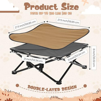 Leinuosen Elevated Dog Bed for Small Dogs 27.5" x 27.5" X8" Camping Chair Dog Portable Folding Raised Pet Cot Warm Outdoor Pet Bed with Breathable Mesh No Slip Feet Matching Carry Bag for Winter