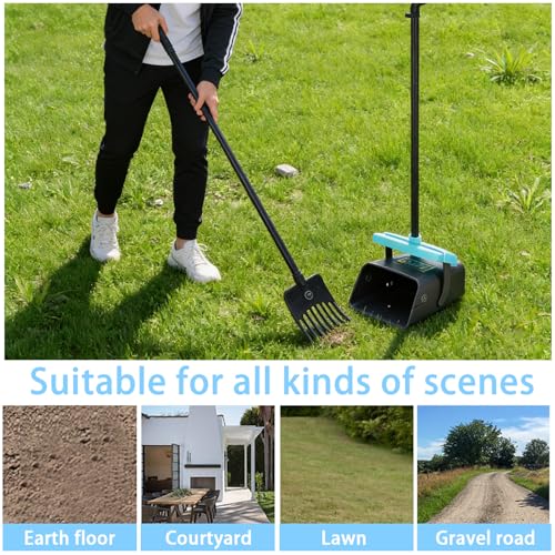Geyecete Dog Pooper Scooper Pooper Scooper for Dogs - Long Handle Outdoor Cleanup Tool with 35 Waste Bags Dispenser -Portable Pet Waste Pick Up Set
