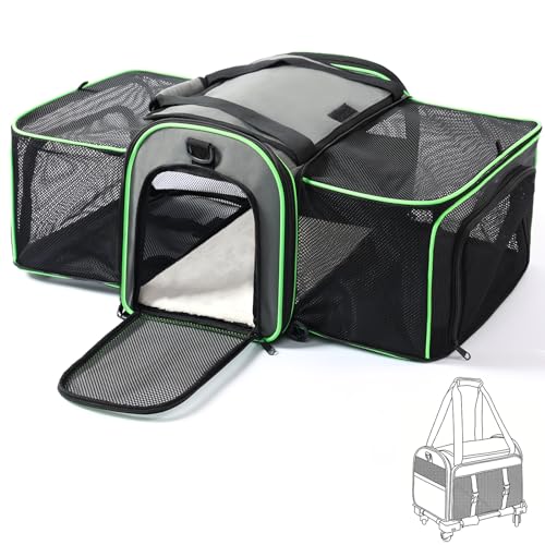 Gardner Pet Expandable Cat Carrier Airline Approved (18x12x12 in), 2-Side Square Extension Pet Travel Carrier for Medium Cats up to 15 lbs, Mesh Soft-Sided Cat Carrier Bag