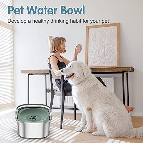 UPSKY 3L Dog Water Bowl 101oz Stainless Steel No Spill Large Capacity Dog Food Water Bowl Slow Water Feeder, Spill Proof Pet Water Dispenser Vehicle Carried Travel Water Bowls - color: H-Green