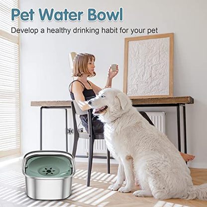 UPSKY 3L Dog Water Bowl 101oz Stainless Steel No Spill Large Capacity Dog Food Water Bowl Slow Water Feeder, Spill Proof Pet Water Dispenser Vehicle Carried Travel Water Bowls - color: H-Green