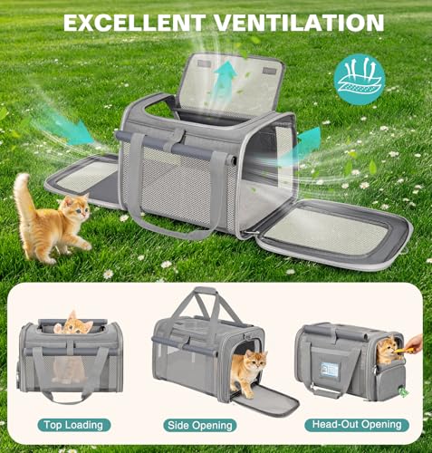 Soft Cat Carrier for Pets Up to 20 Lbs, Collapsible Cat Carrier Bag with Privacy Curtains, Airline Approved Small Pet Carrier for Small Medium Cats Dogs Puppy, Washable Soft Pet Travel Bag Dog Carrier - color: Gray