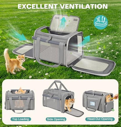Soft Cat Carrier for Pets Up to 20 Lbs, Collapsible Cat Carrier Bag with Privacy Curtains, Airline Approved Small Pet Carrier for Small Medium Cats Dogs Puppy, Washable Soft Pet Travel Bag Dog Carrier - color: Gray