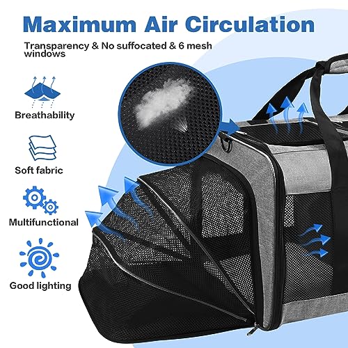 Portable 2-in-1 Pet Carrier,Double Compartment Cat & Dog Carrier for 2 Cats,Expandable Medium Dogs Large Cat Carrier with Sturdy Base,Breathable,Good for Traveling Walking Camping（Grey） - color: Grey