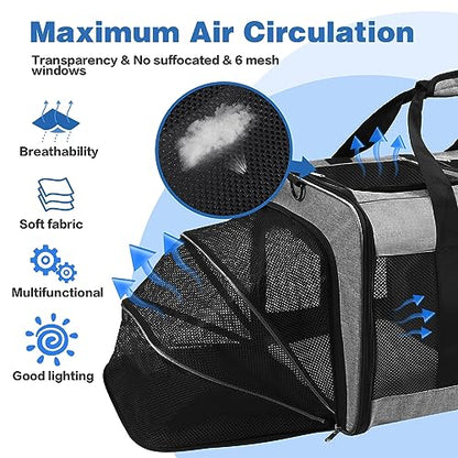 Portable 2-in-1 Pet Carrier,Double Compartment Cat & Dog Carrier for 2 Cats,Expandable Medium Dogs Large Cat Carrier with Sturdy Base,Breathable,Good for Traveling Walking Camping（Grey） - color: Grey