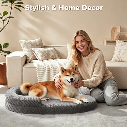 JOEJOY XL Orthopedic Dog Beds Large Sized Dog, Extra Large Washable Waterproof Oval Dog Bed with Removable Cover, Egg-Crate Foam Pet Bed with Bolster & Non-Skid Bottom, Dark Grey, 42''x32'' - color: Dark grey, size: XL(42"x 32"x 7")