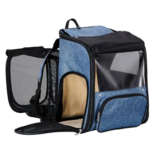 Pet Carrier Backpack, Expandable Cat and Dog Carrier with Back Extension, Breathable Mesh Travel Backpack for Small Dogs and Cats, Soft-Sided, Up to 26 lbs
