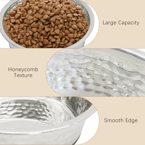 kathson Stainless Steel Cat Bowls 3 PCS Hammered Metal Dog Bowls with Rubber Non-Slip Base Pet Dishes for Water and Food Dishwasher Safe for Feeding Small to Medium Sized Pets(7.1in) - size: 7.1in Dia.