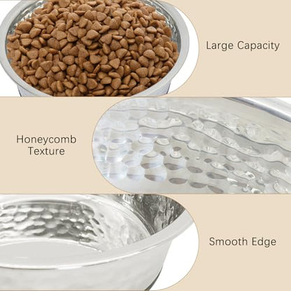 kathson Stainless Steel Dog Bowls 3 PCS Durable Dog Bowls with Rubber Non-Slip Base Cat Dishes for Water and Food Dishwasher Safe for Feeding Small/Medium/Large Sized Pets(8.7in) - size: 8.7in Dia.