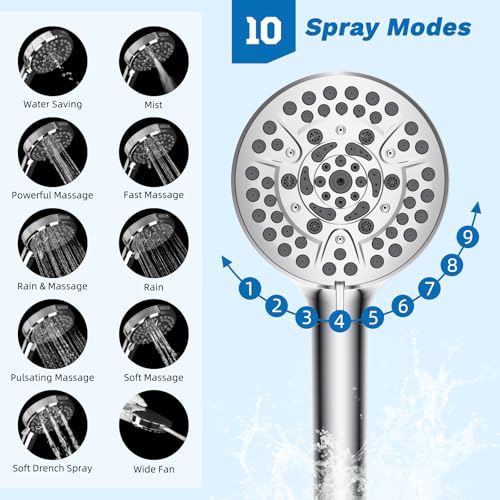 Hibbent cUPC Certified 13'' Shower Head Combo, High Pressure 5 Spray White Rainfall Showerhead, 10 Spray Handheld, All Metal Easy Reach 4-way Diverter Arm with Pause Mode, 71'' Hose and Holder, Chrome - color: White, style: Square 13"