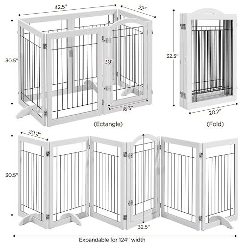 Topeakmart Extra Wide Pet Gate 6 Panels Freestanding Dog Gate for Doorway Stairs Dog Fence with 3 Support Feet, White