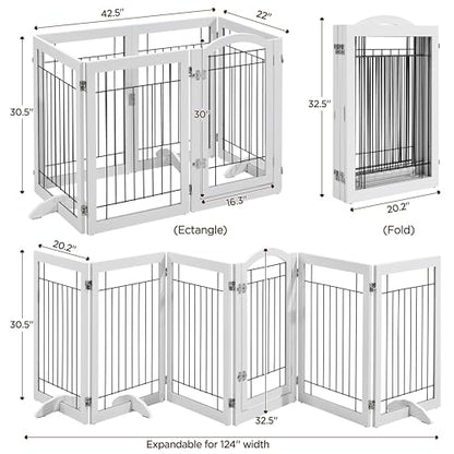Topeakmart Extra Wide Pet Gate 6 Panels Freestanding Dog Gate for Doorway Stairs Dog Fence with 3 Support Feet, White