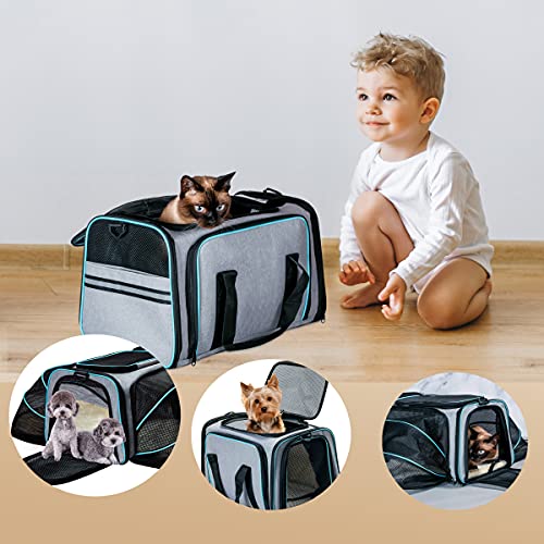 Cat Dog Carrier - Airline Approved Expandable Soft-Sided Pet Carrier with Removable Fleece Pad and Pockets, for Cats/Puppy and Small Animals Large(2 side expandable) - size: 29.8"L x 18.0"W x 11.0"H