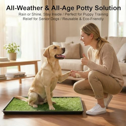 Dog Grass Pad with Tray 35"x23" Large Dog Litter Box, Artificial Grass for Dogs Potty with 3 Disposable Mats & EVA Base, Reusable Indoor Dog Potty Training for Apartment Balcony (Green, Large)