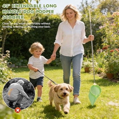 Dog Pooper Scooper, 43" Extendable Pooper Scooper Long Handle with 120 Bags | Portable Poop Scoop for Small Medium Large Dogs, No Touch, Stainless Steel, Lightweight, Foldable, Suit Yard, Park,Wild,City - color: Yellow
