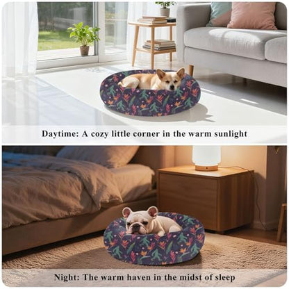 Pet Bed Ape-Man Orchid Green Print, 18" Small Dog Cuddler with Anti-Slip Bottom, Cute Pattern Round Sofa for Indoor Puppies & Kittens, All-Season Comfort - size: Small