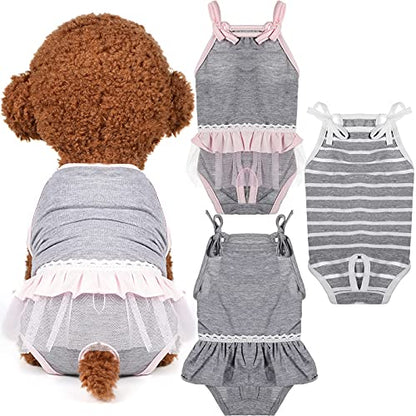 3 Pieces Reusable Female Dog Diapers with Adjustable Suspender Washable Doggy Sanitary Panties Dog Period Diapers Puppy Underwear Jumpsuits for Heat Cycle Female Doggie Pet(S) - size: S