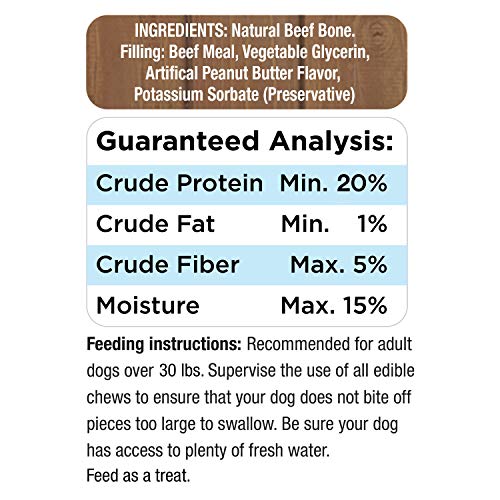 Cadet Stuffed Shin Bone, Long-Lasting Dog Chew Bones for Aggressive Chewers, High Protein Filled Bone Dental Chew for_Dogs, Peanut Butter Flavor Filling, 5-6" for Large Dogs (Pack of 2) - size: 1 Count (Pack of 2)