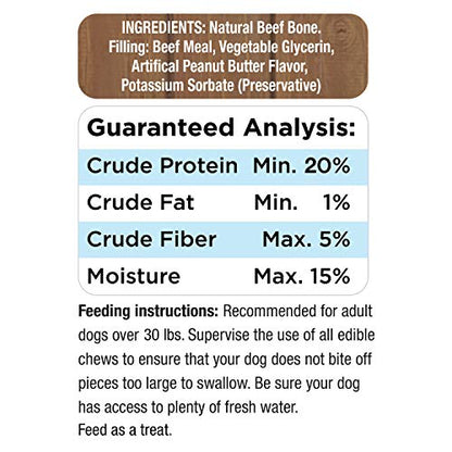 Cadet Stuffed Shin Bone, Long-Lasting Dog Chew Bones for Aggressive Chewers, High Protein Filled Bone Dental Chew for_Dogs, Peanut Butter Flavor Filling, 5-6" for Large Dogs (Pack of 2) - size: 1 Count (Pack of 2)