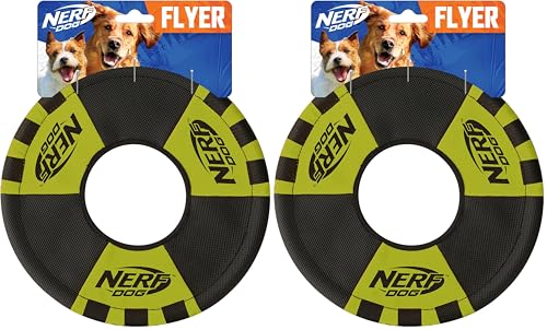Nerf Dog Trackshot Toss and Tug Ring Dog Toy, Lightweight, Durable and Water Resistant, 9 Inches, for Medium/Large Breeds, Single Unit, Green/Black (Pack of 2) - size: Medium to Large (Pack of 2)