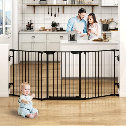 74" Wide Baby Gate Metal Safety Playpen - Fireplace Fence for Toddler/Pet/Dog, 3-Panel,30" H, Black - size: 74" Wide, 3-Panel (30" H)