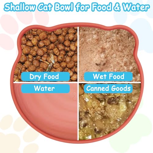 Suction Cup Cat Bowl Silicone Cats Food Bowls 7" Shallow Kitty Plates Non-Slip Pet Dishes Relief Whisker Fatigue Puppy Feeding Bowl for Dry & Wet Food (Blue) - color: 1 Pcs-(Blue), size: L: 7 inches - with Suction Cup