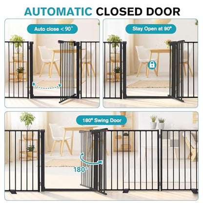 Snagle Paw Extra Wide Dog Gate,Free Standing Dog Fence with Door, Up to 104 Inch Wide Pet Gate with Support Feet for Stairs, Hallways, Doorways, Yard (Black, 4 Panels) - size: Up to 104" W, 4 Panels, Black