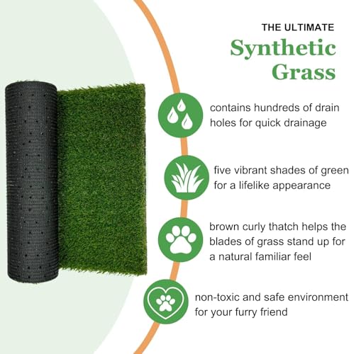 Porch Potty Artificial Grass Potty Pads Without Sprinklers - Standard Size 26x50x7 Reusable Potty Training Pad - Washable Pee Pad for Dogs - Instant Drainage - Quick Absorb - 4x2 Feet Grass Area - size: Standard
