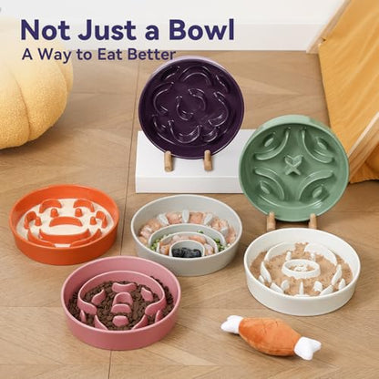 Ceramic Slow Feeder Dog Bowl, 1.8 Cups Anti -Slip Slow Feeding Bowl to Slow Down Eating, 8.2 Inch Dog Food Dish for Medium to Large Breeds, Green - color: Green, size: Medium