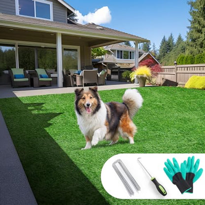 LOOBANI Synthetic Artificial Turf Roll, Artificial Grass for Dog Potty with Drainage Holes, Fake Grass Rug for Garden Landscape Balcony Patio Backyard Decoration, 6 Feet x 10 Feet - size: 6 Feet x 10 Feet
