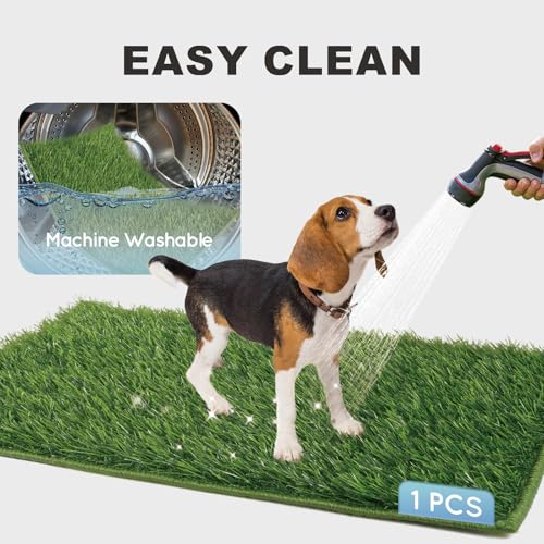 HQ4US 4LEGS Dog Grass Pad with Tray Small 23" x 16", Ultra-Absorbent Artificial Grass Pad for Dogs Potty(No Grate)Grass Hemmed Edge for Indoor Potty Training Reusable Puppy Pads Dog Litter Box Balcony - size: Small - 23”×16” for 3-10lbs Dog