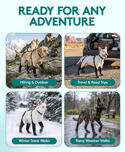 Dog Suspender Boots - Waterproof, Adjustable & Anti-Slip for All-Weather Paw Protection - 2026 Upgrade Dog Snow Boots with Durable Rubber Sole, Fleece Lining, Reflective Straps (L) - size: L