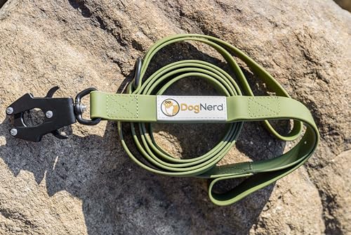 6ft Army Green Dual Handle Silicone Tactical Dog Leash for Medium, Large, Giant, K9 Breeds | Quick Release Swivel Clip Carabiner | Coated Nylon Heavy Duty | Strong Puller | Training Leashes - color: Army Green