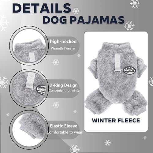 Fleece Dog Pajamas Winter Warm Dog Sweater for Small Dogs Thermal Soft Puppy Pjs Coat Stretchy Jumpsuit Doggie Pet Clothes Outfits Cat Apparel (Grey, Large) - color: Grey, size: Large
