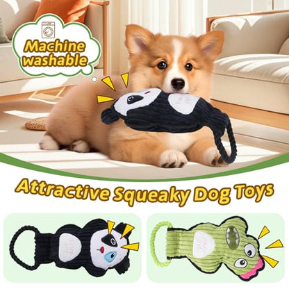 2-Pack Crinkle and Squeaky Dog Toys & Tough Tug of War Set - No Stuffing Chew-Resistant Plush Toys to Keep Them Busy, Best Birthday Gift for Small/Medium/Large Breeds (Panda & Dino) - color: Panda & Dion