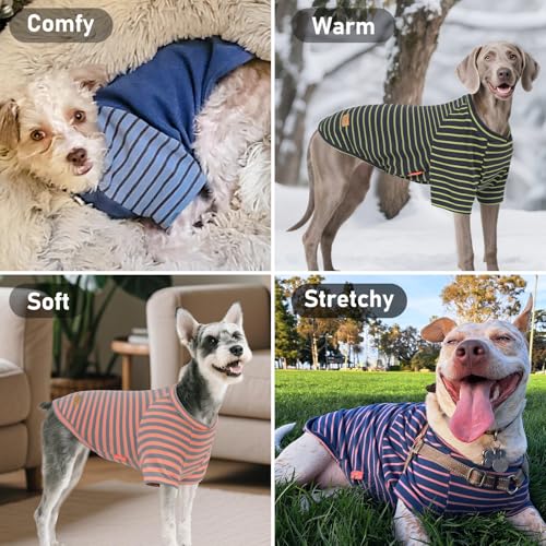 KYEESE 3Pack Small Dog Sweater, Soft Puppy Sweatshirt Stretchy Pullover Dog Sweater for Small Dogs Boy, Lightweight Fleece Cat Shirt Pet Clothes with Sleeves, S - color: 08# 3Pack(Blue+Grey+Blue Stripe), size: Small (4-8lbs)